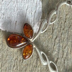 Elegant STERLING Silver 925 and Amber Pendant Necklace